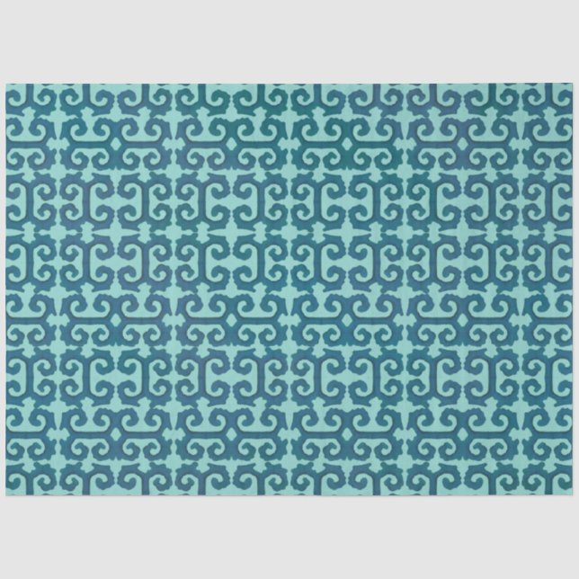 Papel De Seda IKAT Tribal Patteral Teal Aqua Grega Key Decoupage (Frente )
