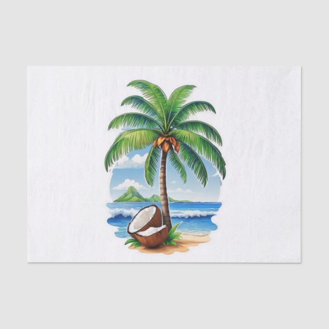 Papel De Seda Ilha Tropical de Árvore de Coco (Frente )