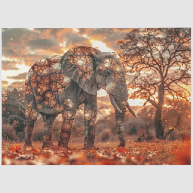 Papel De Seda Iluminação Bela do Elefante Majestoso Despojado (Frente )