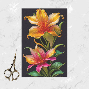 Papel De Seda Ilustração Botânica Amarela Cor-de-rosa