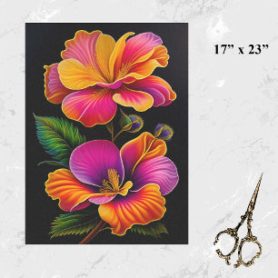 Papel De Seda Ilustração Botânica Amarela Floral Grande