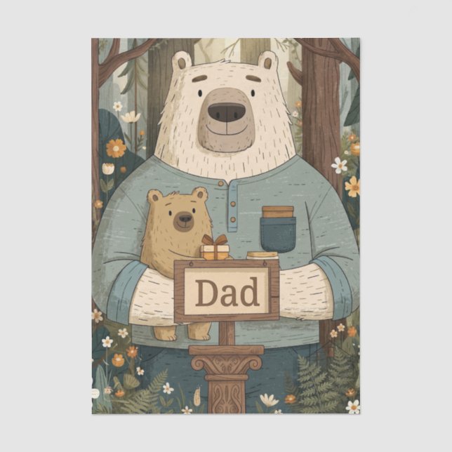 Papel De Seda Ilustração Comovente do Dia dos Pais com Ursos (Frente )