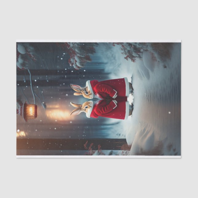 Papel De Seda Ilustração da Floresta de Neve dos Casacos Vermelh (Frente )