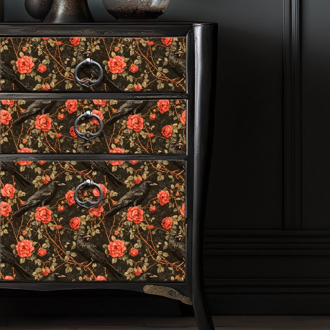 Papel De Seda Ilustração da Rosa vermelha Raven - Gothic Escuro (Criador carregado)