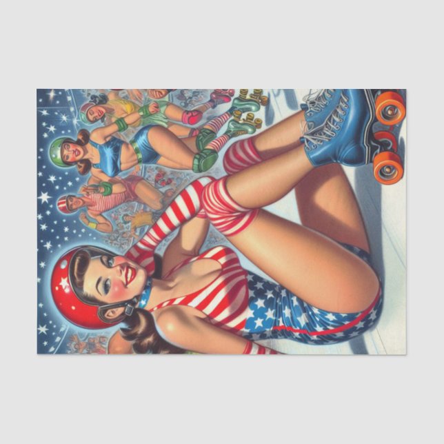 Papel De Seda Ilustração da Vintage Roller Girl (Frente )