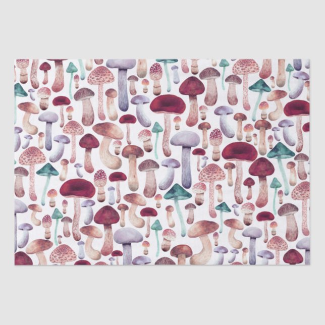 Papel De Seda Ilustração de Aquarela de Cogumelos Selvagens  (Frente )