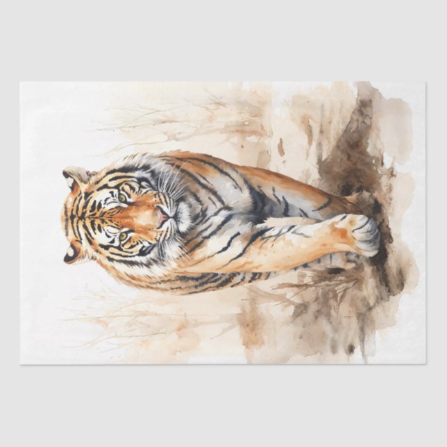 Papel De Seda Ilustração de Aquarela de Tigre Majestoso (Frente )
