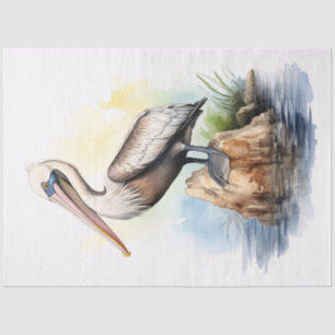Papel De Seda Ilustração de Aquarela de uma Decoupage Pelicana
