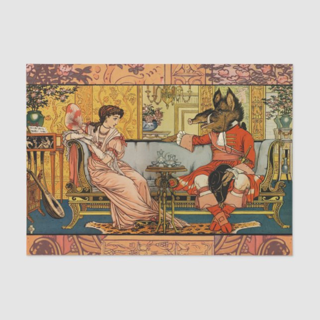 Papel De Seda Ilustração de Arte Clássica da Bela Besta (Frente )