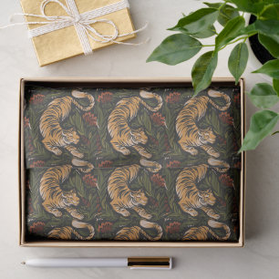 Papel De Seda Ilustração de Arte Popular de Tigre à Espera