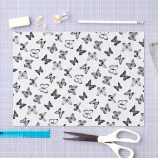 Papel De Seda Ilustração de borboleta preta e branca Branco 