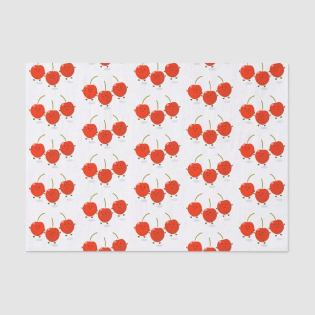 Papel De Seda Ilustração de desenho animado de cerejas vermelhas (Frente )