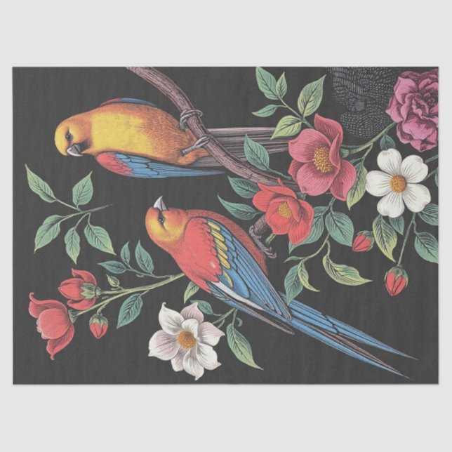 Papel De Seda Ilustração de Flores e Aves (Frente )