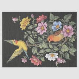 Papel De Seda Ilustração de Flores e Aves