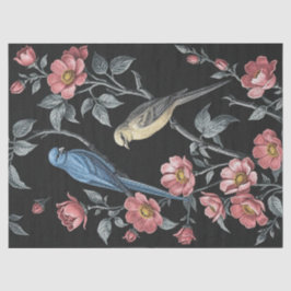 Papel De Seda Ilustração de Flores e Aves