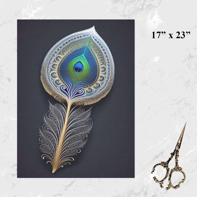Papel De Seda Ilustração de pena de pavão abstrato Dourada Grand (Criador carregado)