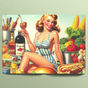 Papel De Seda Ilustração de Pin-up da Comida Vintage