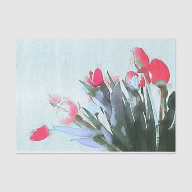 Papel De Seda Ilustração de Primavera de Buquê de Tulipas de Aqu (Frente )