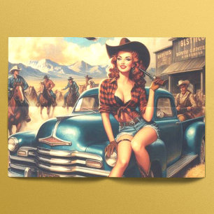 Papel De Seda Ilustração de Vintage Country Girl