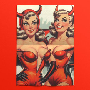 Papel De Seda Ilustração de Vintage Devil Girls
