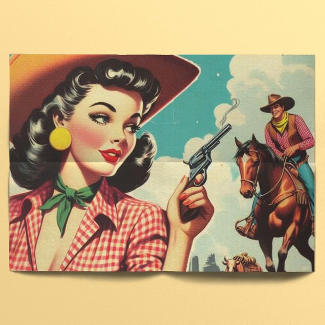 Papel De Seda Ilustração de Vintage Pulp Cowgirl (Criador carregado)