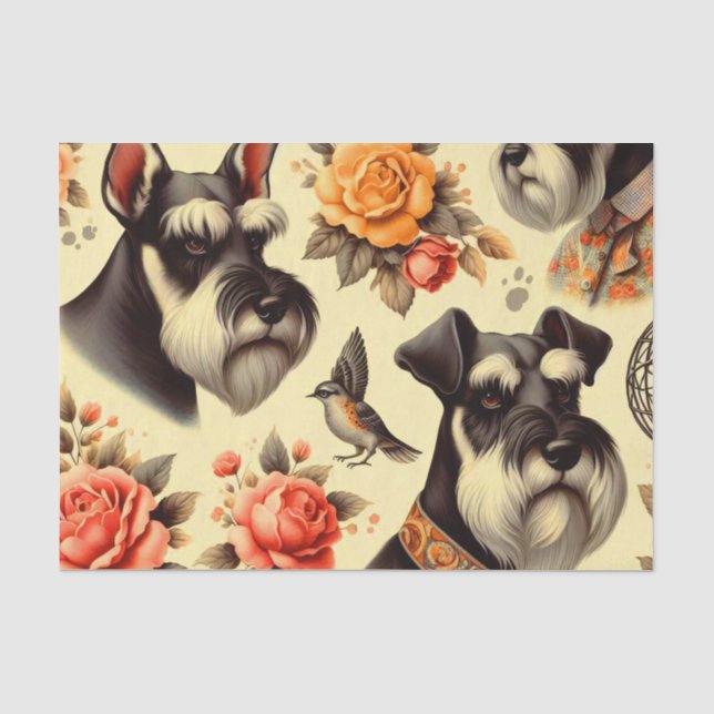 Papel De Seda Ilustração do Schnauzer Cute Retro (Frente )