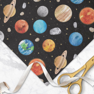 Papel De Seda Ilustração em Aquarela de Planeta no Espaço Exteri