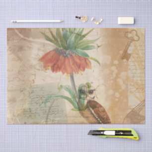 Papel De Seda Ilustração Floral Botânica Vintage