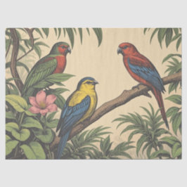 Papel De Seda Ilustração Ousada de Aves Tropicais