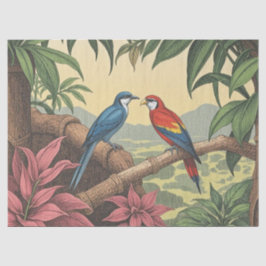 Papel De Seda Ilustração Ousada de Aves Tropicais
