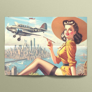 Papel De Seda Ilustração Pin-up do Avião Retro