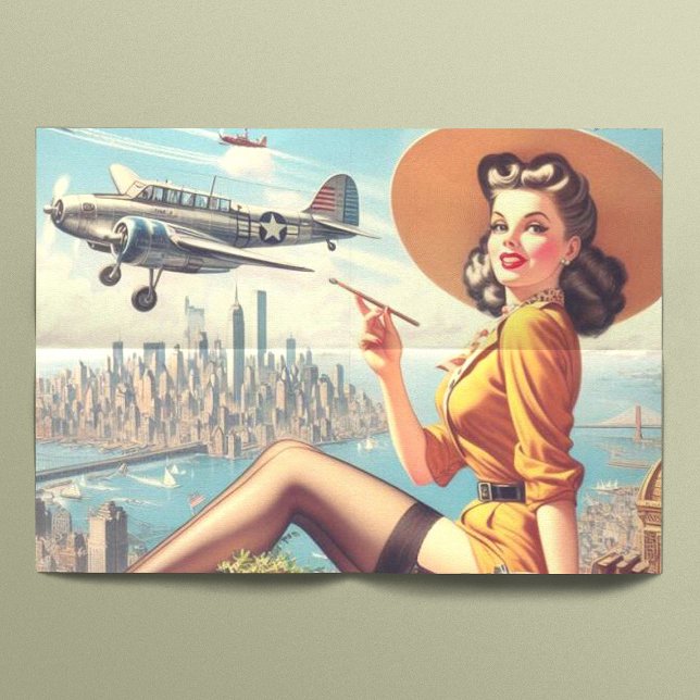 Papel De Seda Ilustração Pin-up do Avião Retro (Criador carregado)