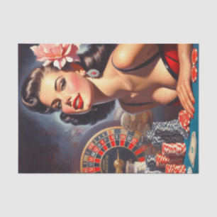 Papel De Seda Ilustração Pin-Up do Casino Vintage