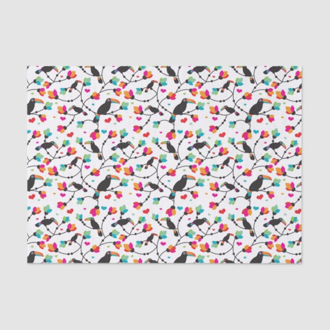 Papel De Seda ilustração tropical do pássaro toucan bonito (Frente )