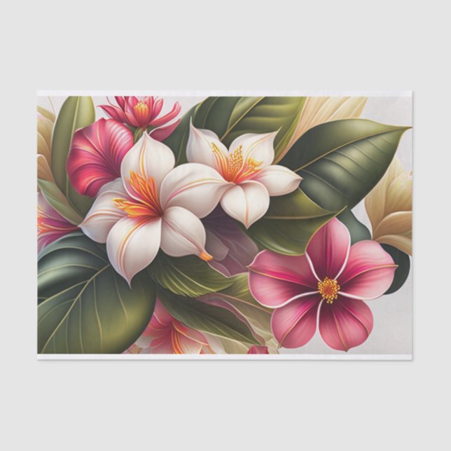 Papel De Seda Ilustração Tropical Vermelha Branco Floral (Frente )