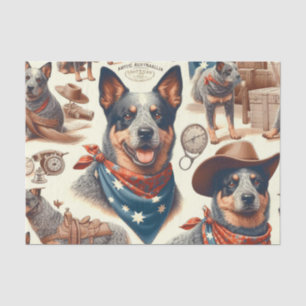 Papel De Seda Ilustração Vintage australiana de Cães de Bovinos
