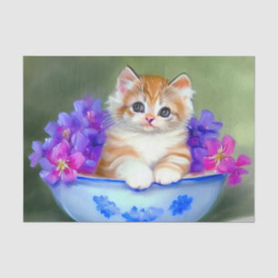 Papel De Seda Ilustração Vintage Laranja e White Kitten