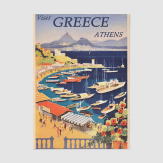 Papel De Seda Ilustração Vintage Viagem Atenas, Grécia