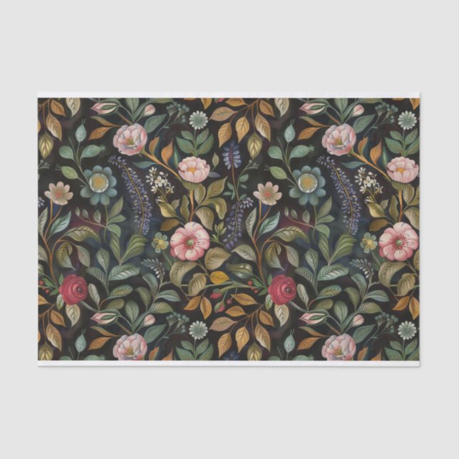 Papel De Seda Ilustrações Incursoras Botânicas em Fundo Escuro (Frente )