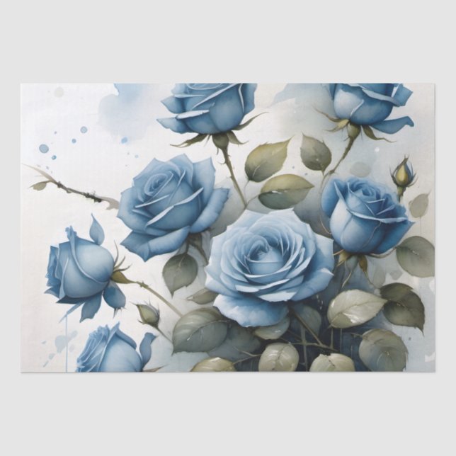 Papel De Seda Imagem bonito de Rosas azuis com aquarela (Frente )
