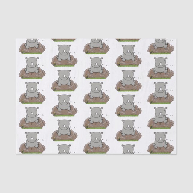 Papel De Seda Imagem de desenho animado do bebê rhino bonito (Frente )