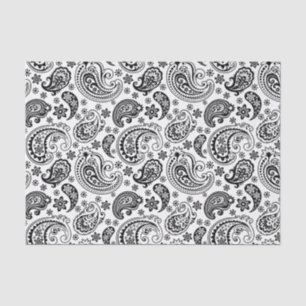 Papel De Seda Imagem preta elegante Paisley com fundo branco