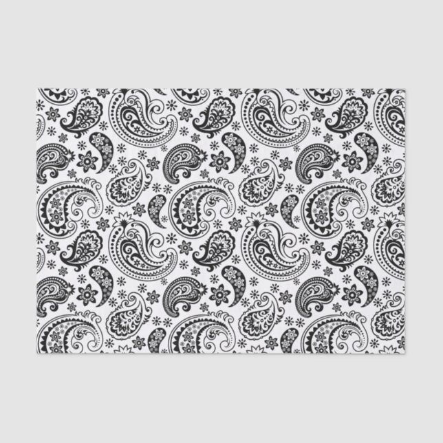 Papel De Seda Imagem preta elegante Paisley com fundo branco (Frente )