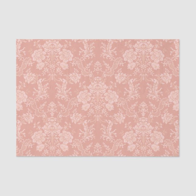 Papel De Seda Imagem Romântica Chic Floral Damask-Peach (Frente )
