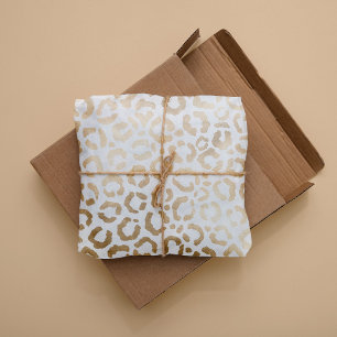 Papel De Seda Impressão Animal Leopardo Branco Dourado Elegante 