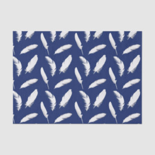 Papel De Seda Impressão da pena branca em azul escuro