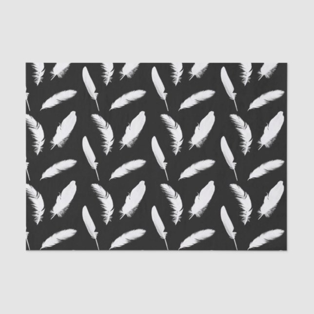 Papel De Seda Impressão da pena branca no preto (Frente )