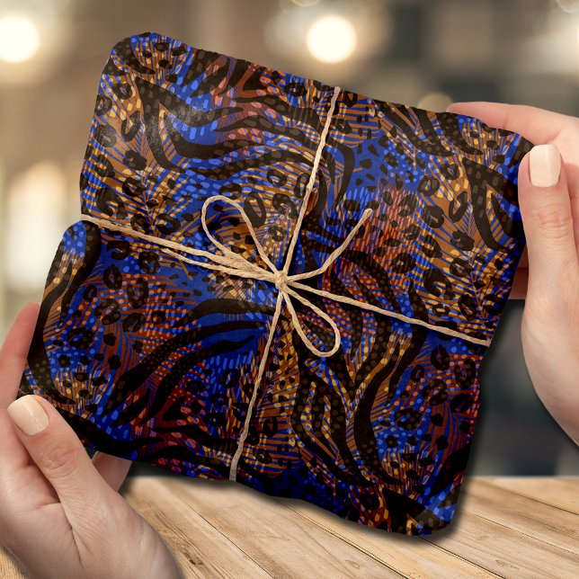 Papel De Seda Impressão de Animais Castanho Azul Exótica (Criador carregado)