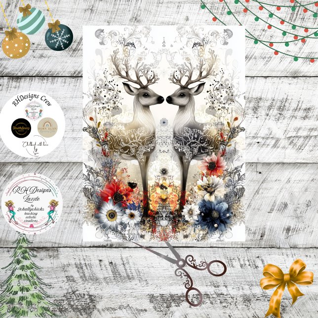 Papel De Seda Impressão de Arte de Natal Floral para Deer Deer B (Criador carregado)