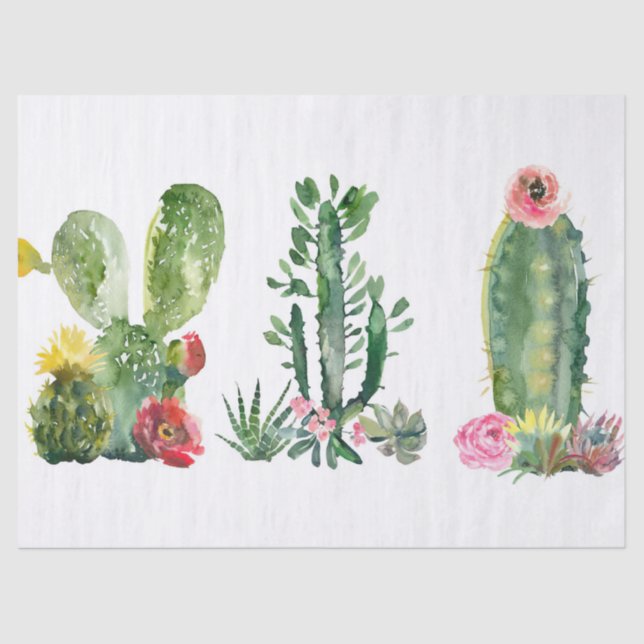 Papel De Seda Impressão de Cactus Aquarela (Frente )